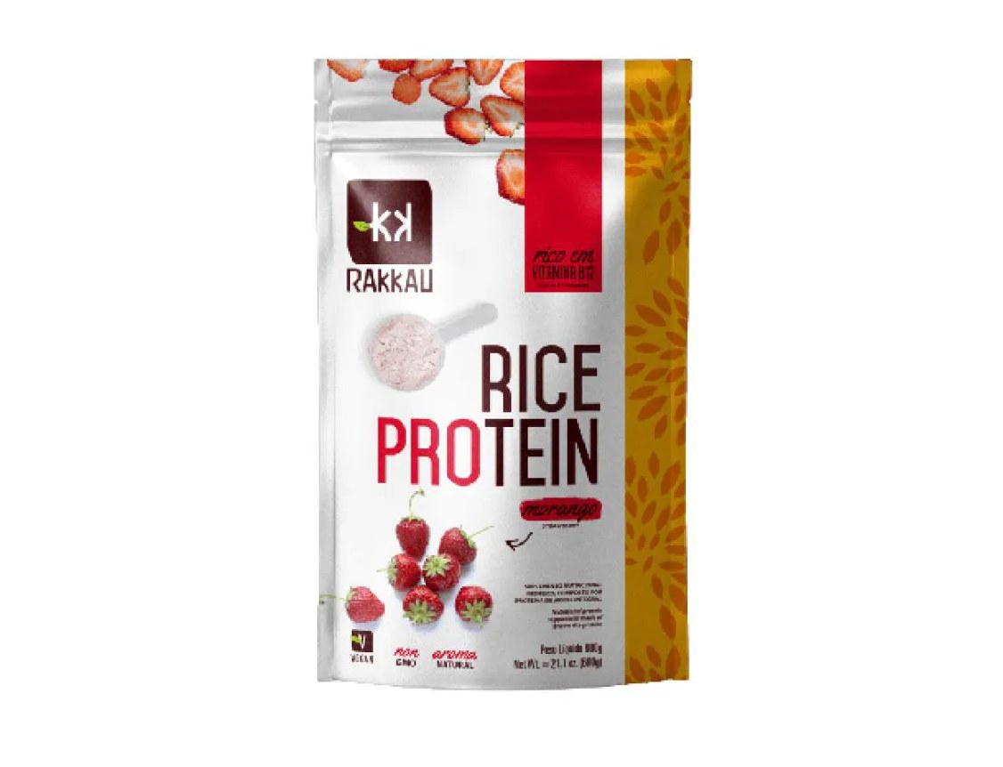 Proteína de Arroz Vegana Rakkau Rice Protein Morango 600g