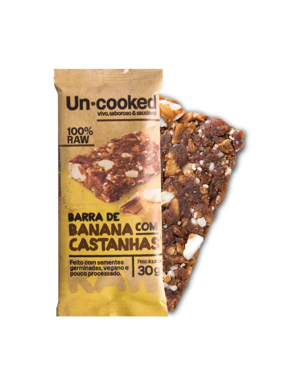 Kit 2x: Barra Banana Castanhas S/glúten Vegano Uncooked 30g