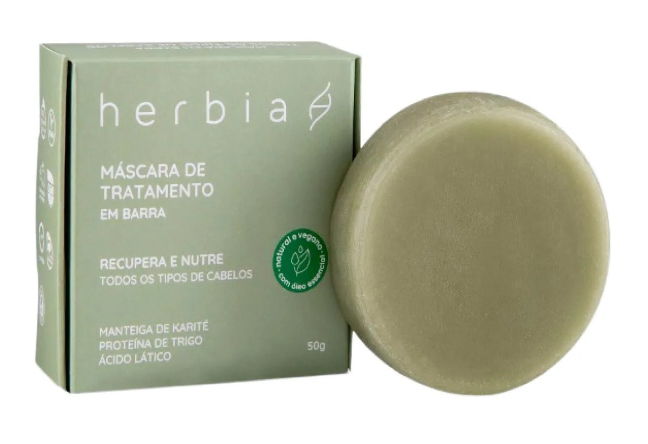 Máscara Capilar em Barra para Todos os Tipos de Cabelo Herbia 50g