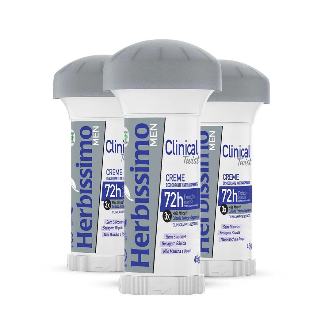 Kit Desodorante Twist Antitranspirante Herbíssimo Clinical Men 45g C/3 Unidades