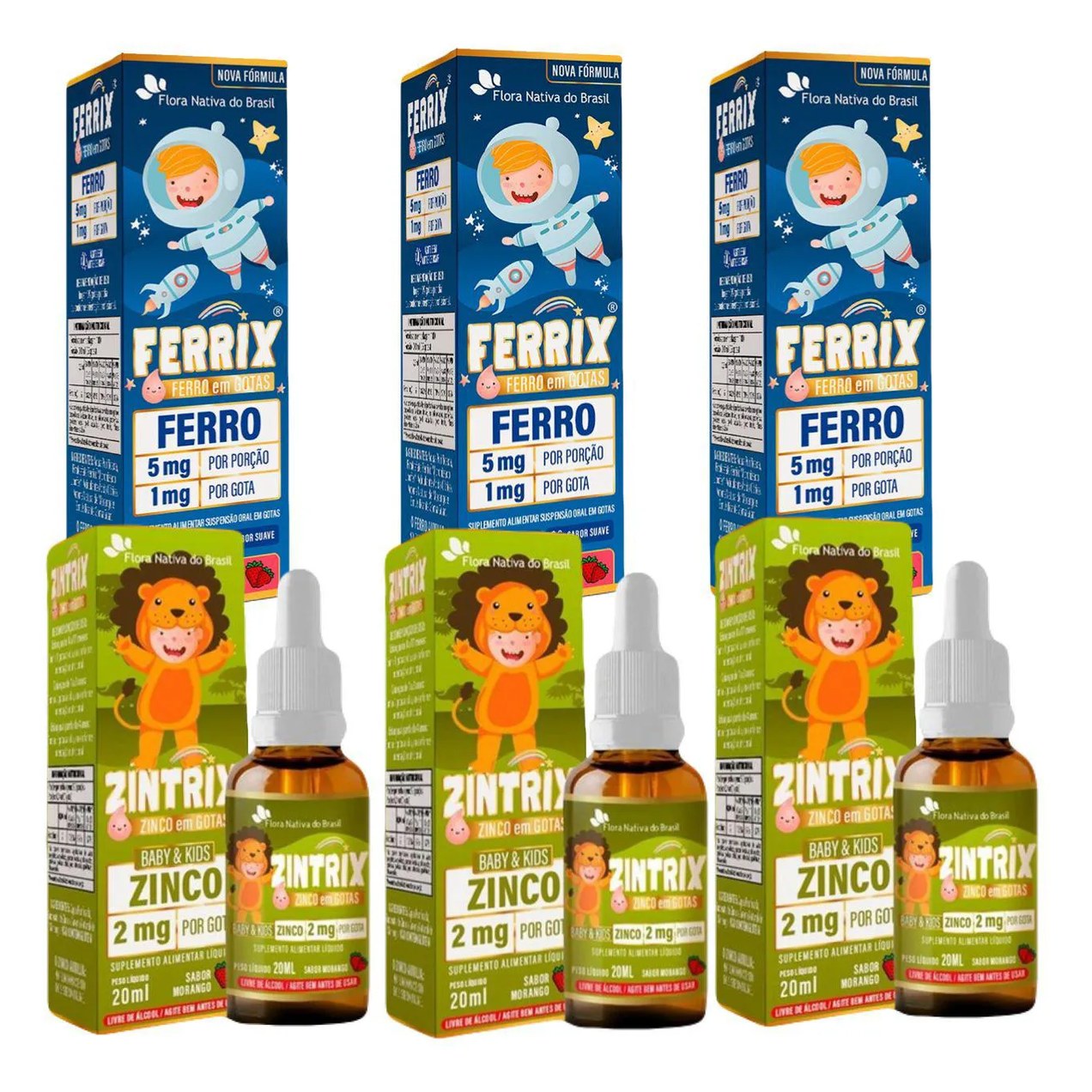 3X Ferrix Ferro + 3X Zintrix Zinco – Kids – Flora Nativa