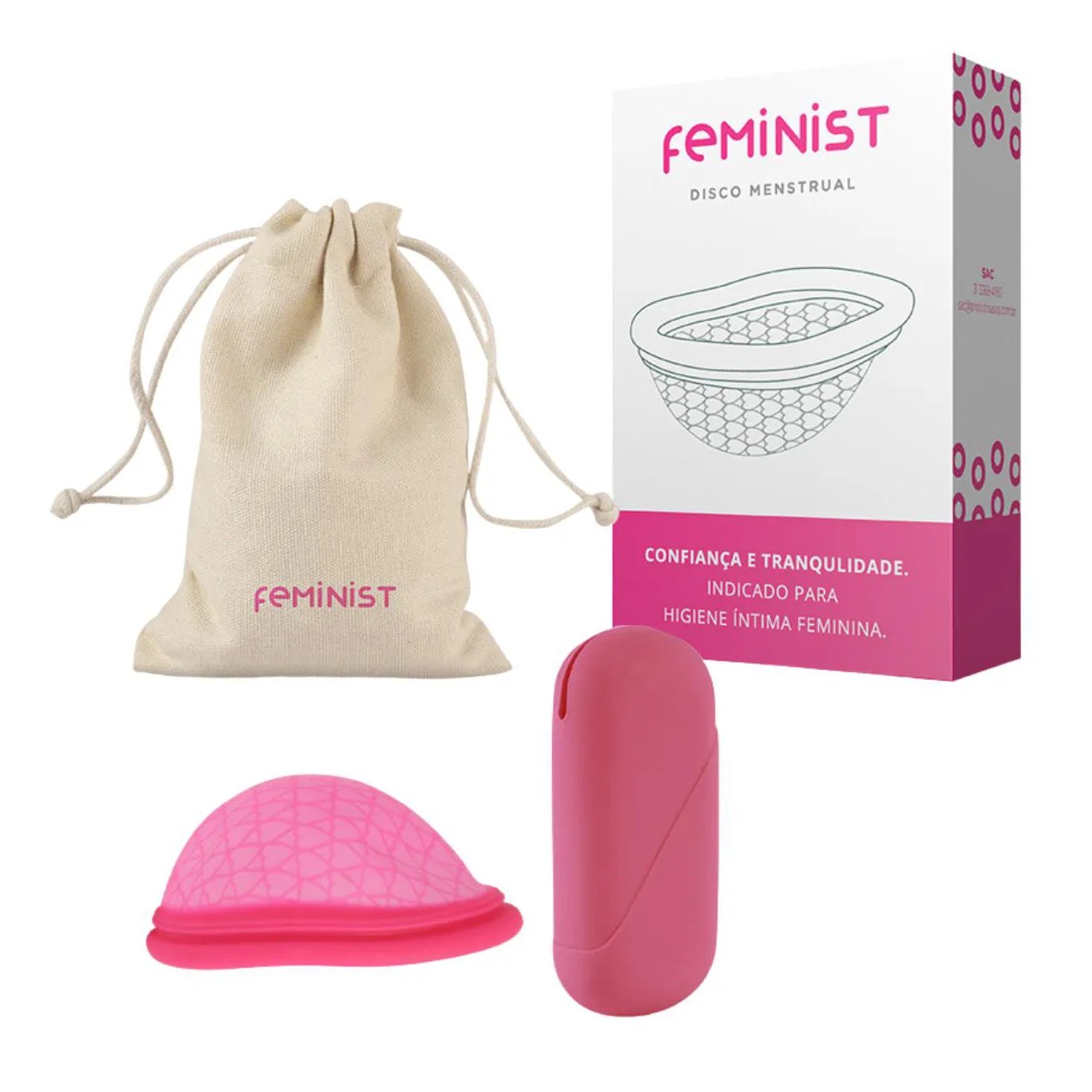 Kit disco menstrual feminist modelo b com bag de silicone