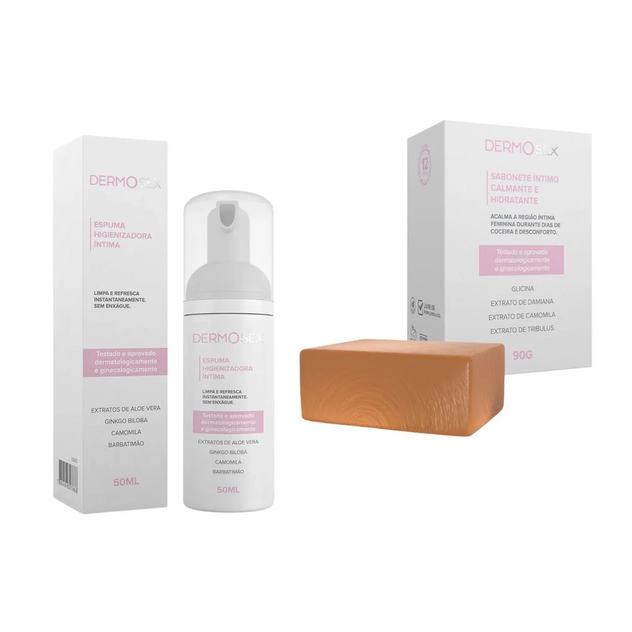 Kit sabonete em barra e espuma intima anti odores e coceiras