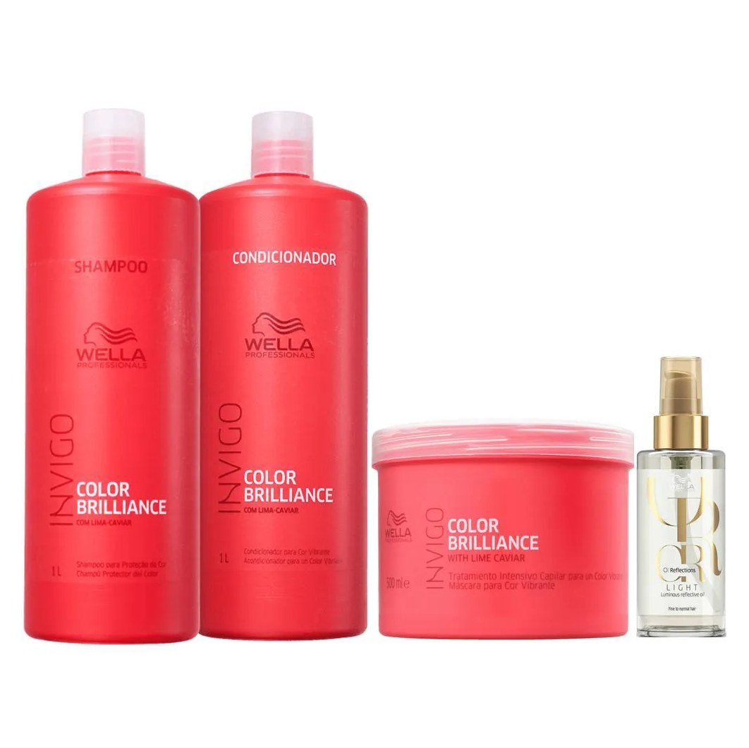 Wella Professionals Invigo Color Brilliance Shampoo+condicionador 1l+máscara 500g+oil Reflections Light 100ml