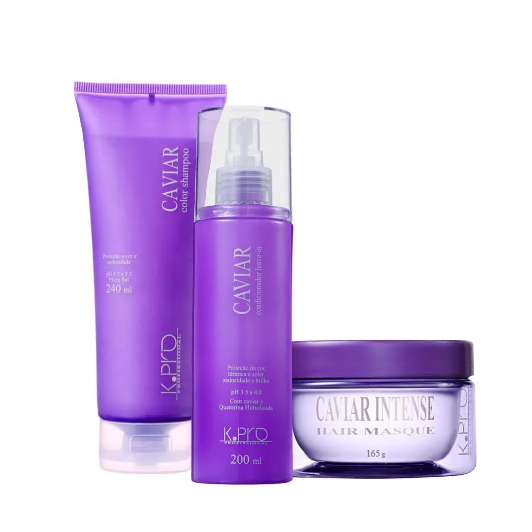 Kit K.pro Profissional Caviar Shampoo Máscara e Spray Leave-in (3 Produtos)