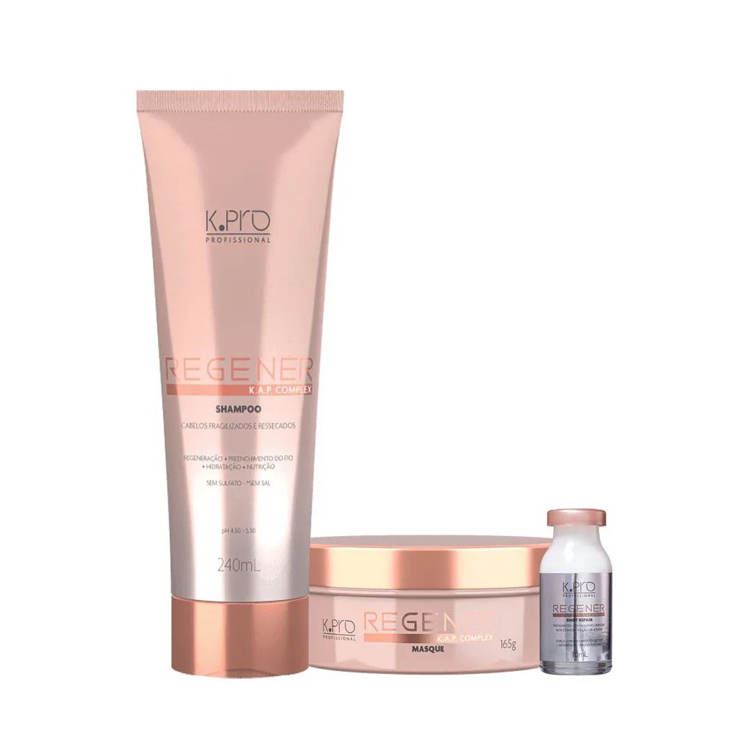 Kit K.pro Profissional Regenér Shampoo Máscara e Ampola (3 Produtos)