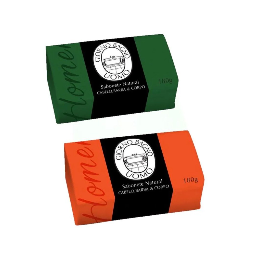 Kit Giorno Uomo Verde e Laranja Sabonetes Naturais em Barra (2 Produtos)