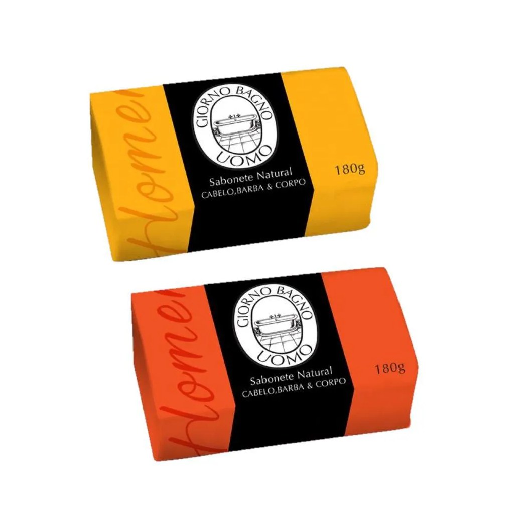 Kit Giorno Uomo Amarelo e Laranja Sabonetes Naturais em Barra (2 Produtos)