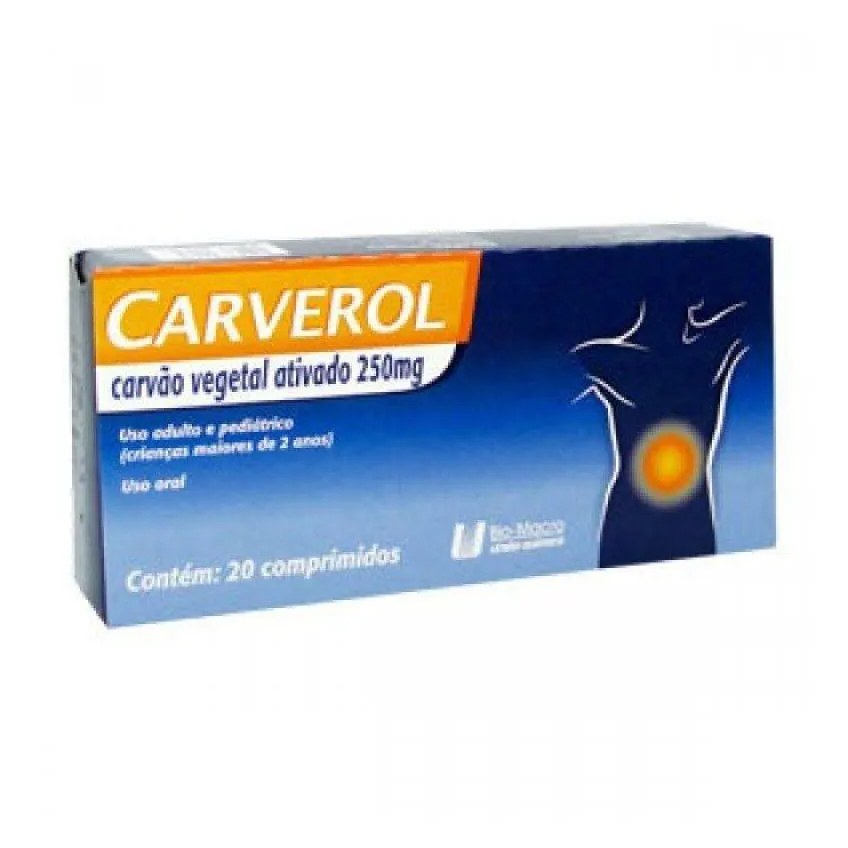 Carvao Vegetal Ativado - Carverol 250mg 20cpr