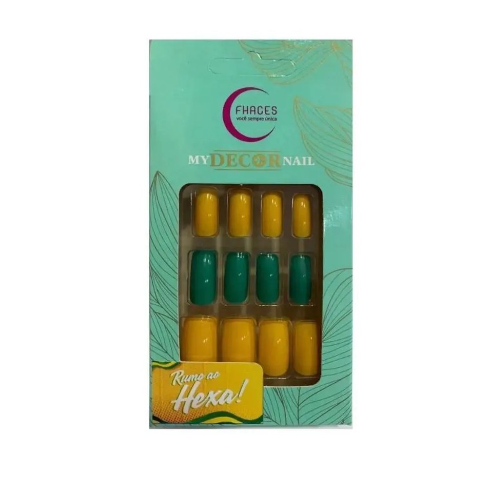 Unhas Postiças Fhaces Copa 2022 C/36 Verde/amarel