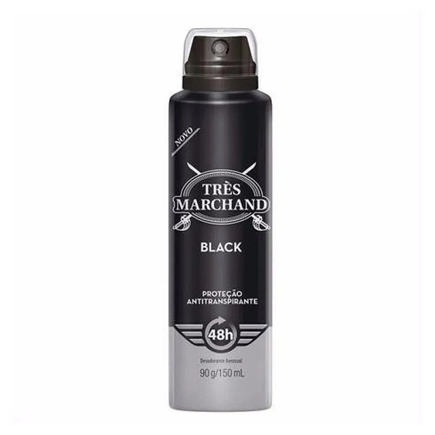 Desodorante Antitranspirante Aerosol Très Marchand Black Masculino 48h 150ml