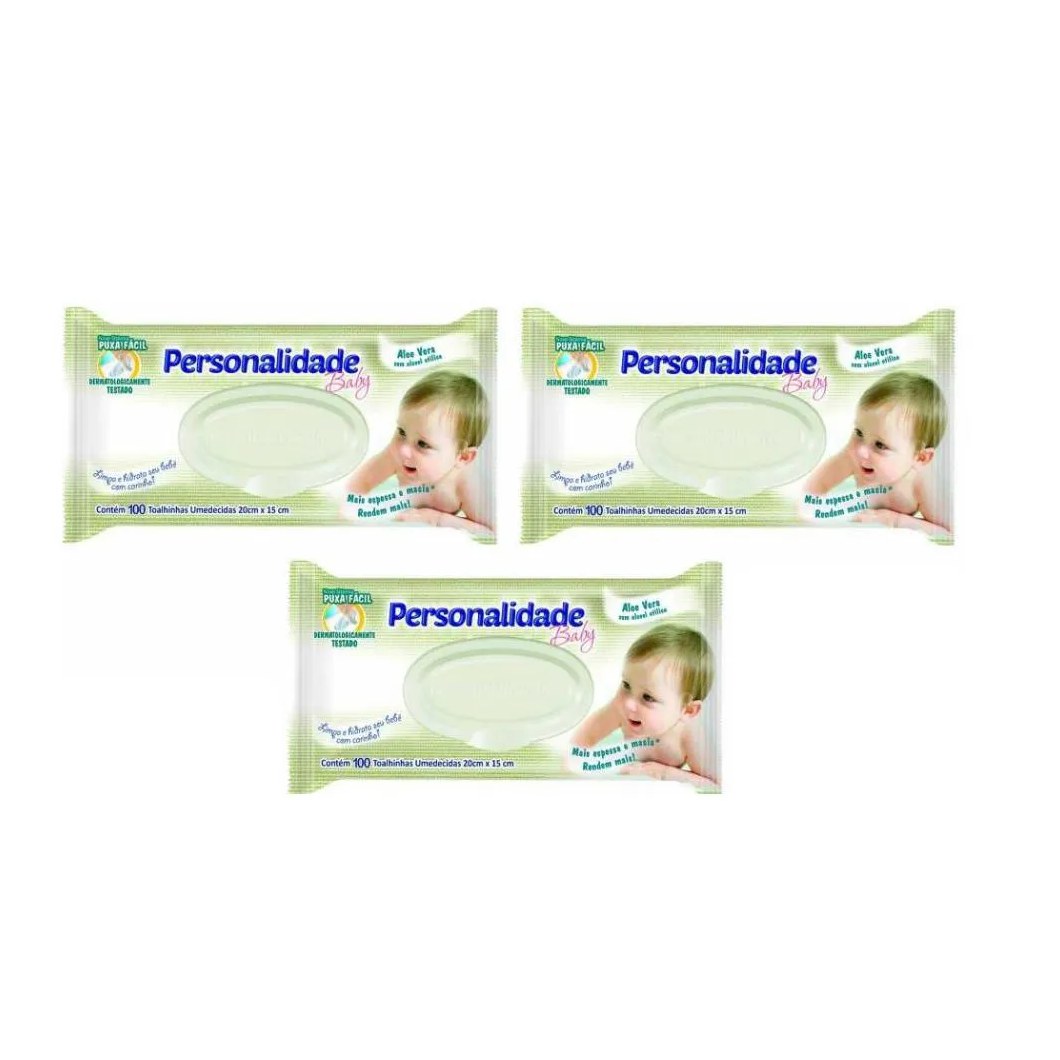 Kit Lenço Umedecido Personalidade Baby 3 unidades