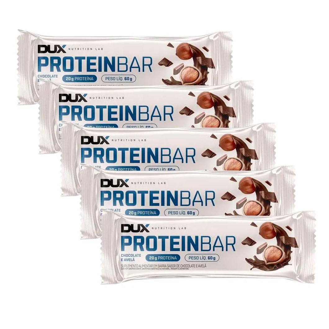 Kit 5x Protein Bar – 60g Cada – Dux Nutrition Chocolate e Avelã