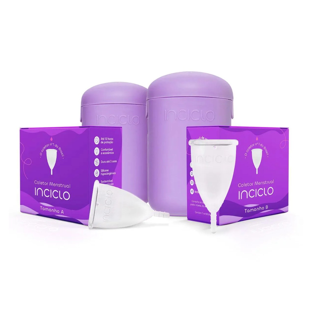 Kit 2 Coletores Menstruais - 1 Coletor A + 1 Coletor B + 2 Cápsulas Esterilizadoras
