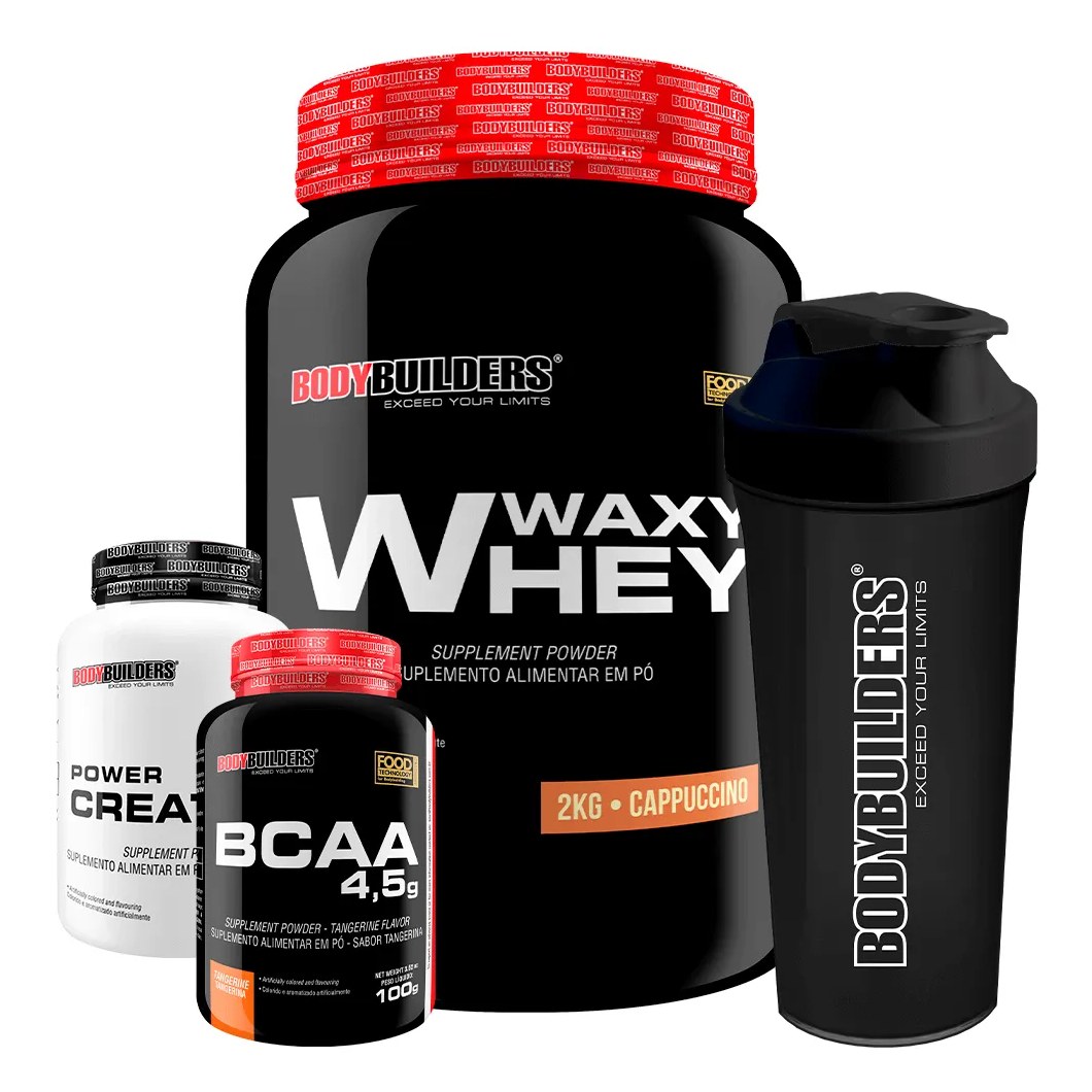 Kit - Waxy Whey Cappuccino 2kg + Bcaa 4.5 100g + Power Creatina 100g + Coqueteleira – Bodybuilders Chocolate