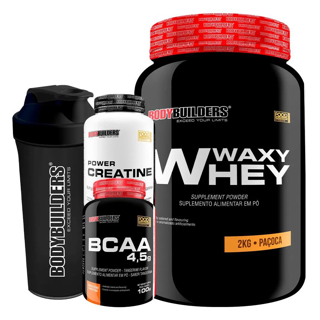 Kit - Waxy Whey 2kg + Bcaa 4.5 100g + Power Creatina 100g + Coqueteleira – Bodybuilders Paçoca