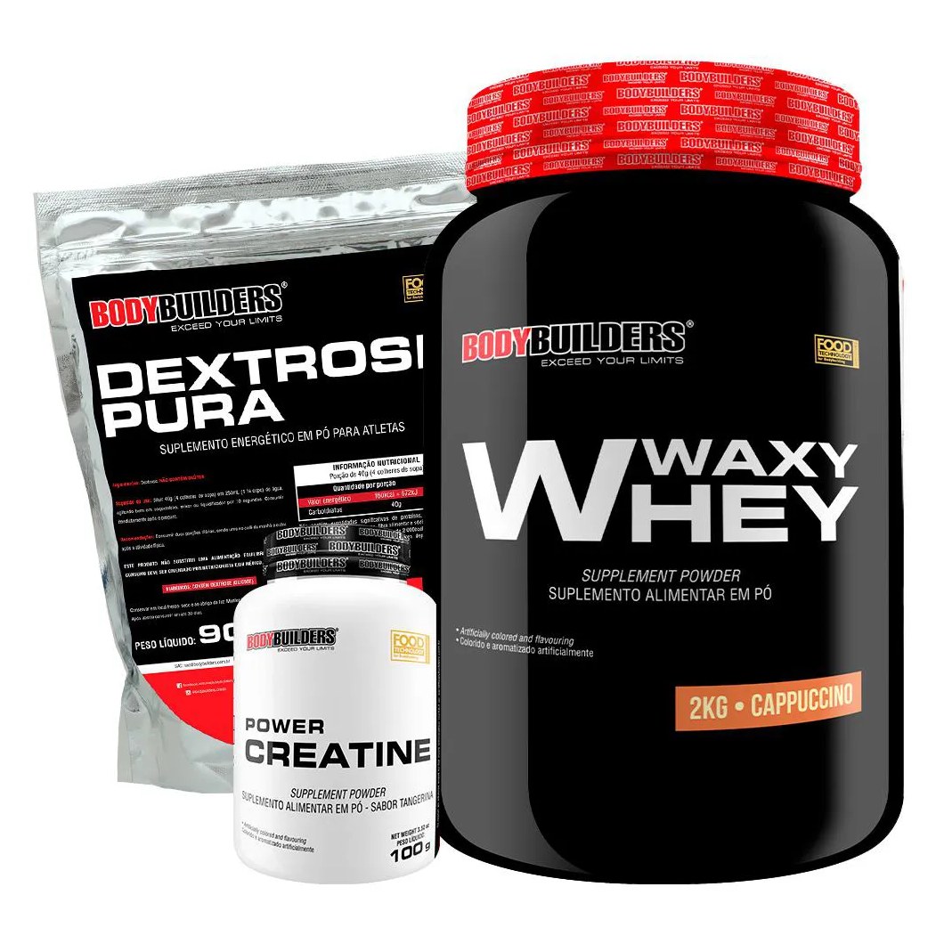 Kit Waxy Whey Protein 2kg + Creatina 100g + Dextrose 900g - Bodybuilders Cappuccino