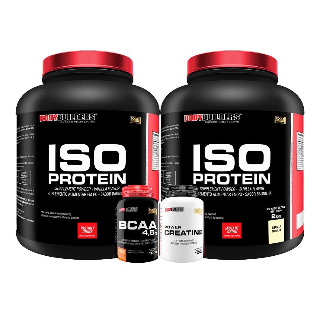 Kit 2x Iso Protein 2kg + Creatina 100g + Bcaa100g - Bodybuilders Sabor Baunilha