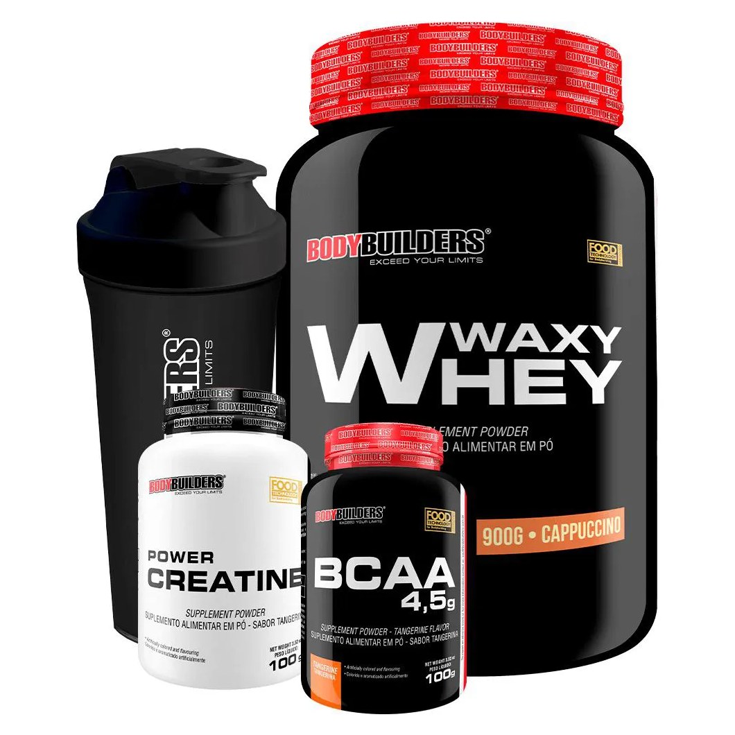 Kit Waxy Whey 900g + Power Creatina 100g + Bcaa 100g + Coqueteleira - Bodybuilders Cappuccino