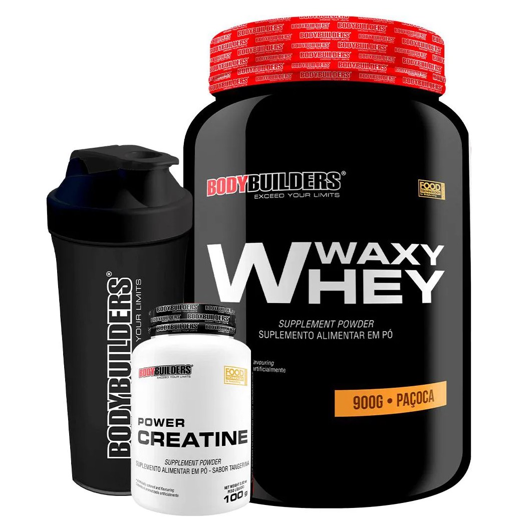 Kit Waxy Whey 900g + Power Creatina 100g + Coqueteleira - Bodybuilders Paçoca