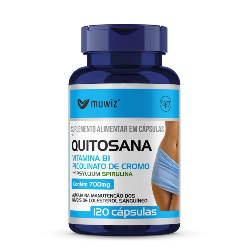 Quitosana, Spirulina, Psyllium, B1 e Cromo 120 cápsulas 700mg Muwiz