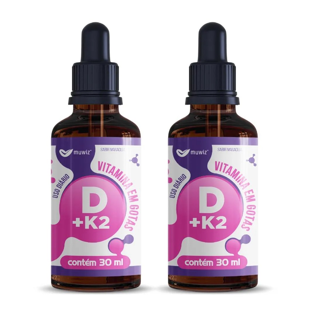 Kit 2x Vitamina D3 + K2 em Gotas 30ml Muwiz