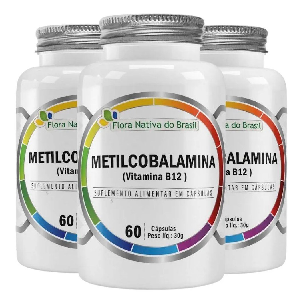 Kit 3x Vitamina B12 (metilcobalamina) 414% Idr 60 cápsulas - Flora Nativa
