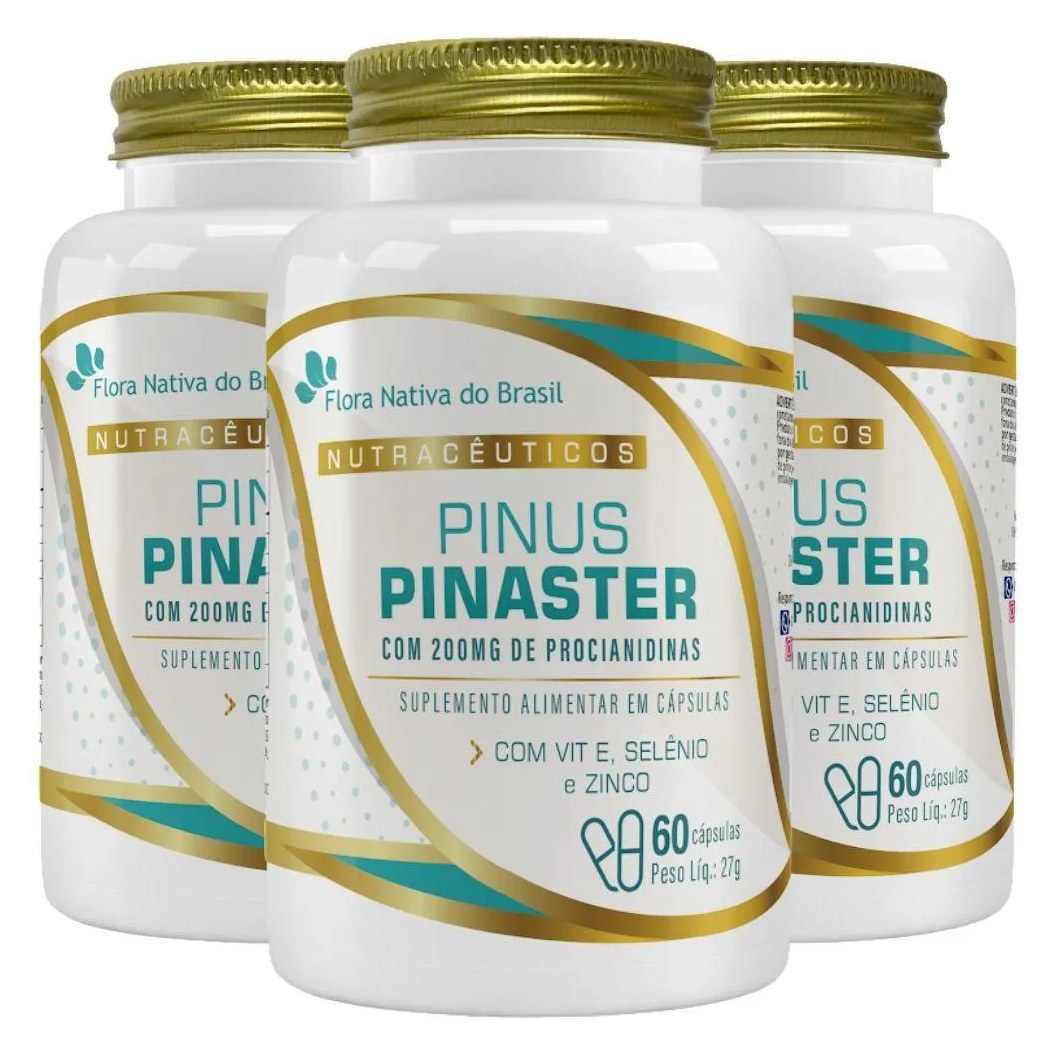 Kit 3x Pinus Pinaster + Vitamina E, Selênio e Zinco 60 cápsulas - Flora Nativa