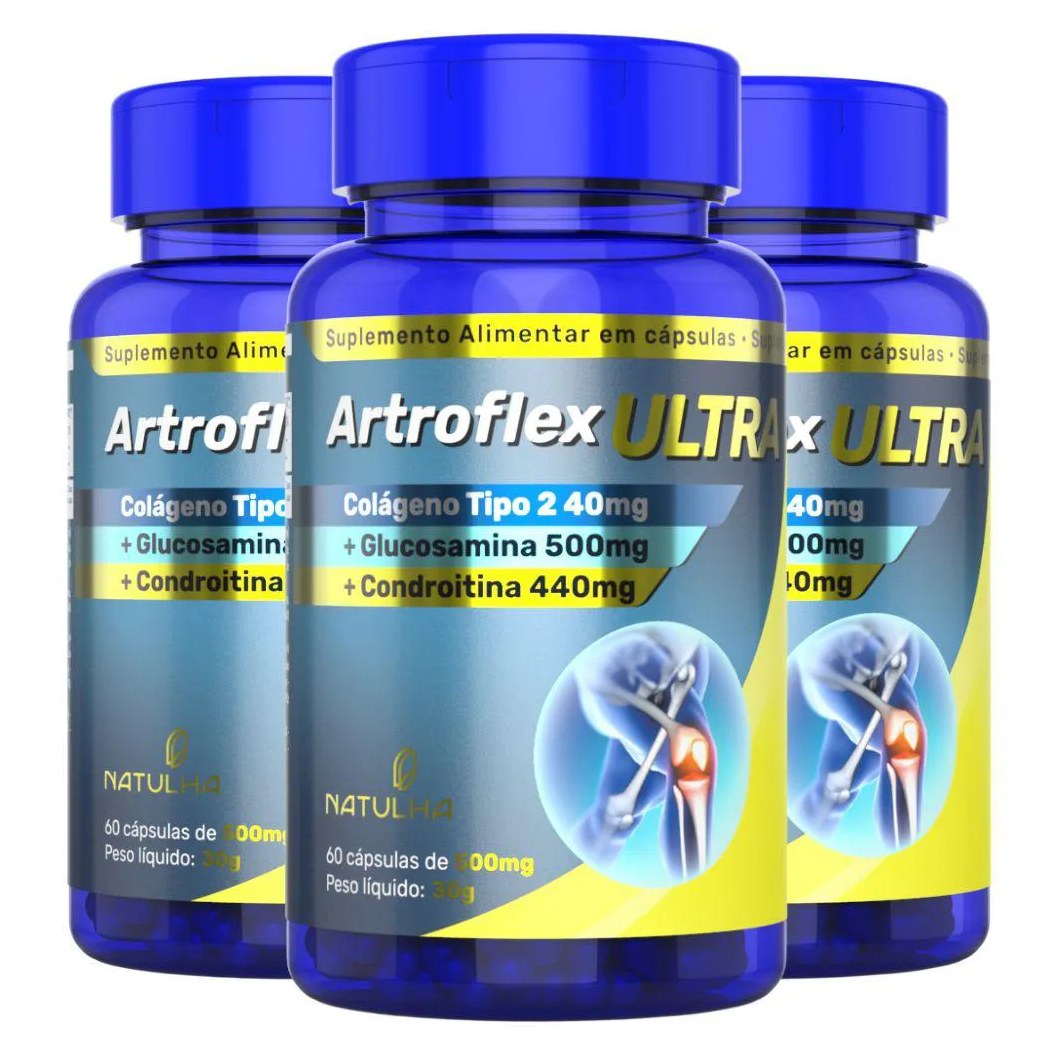Kit 3x Artroflex Ultra ( Glucosamina, Condroitina e Colágeno Tipo 2) 60 cápsulas - Natulha