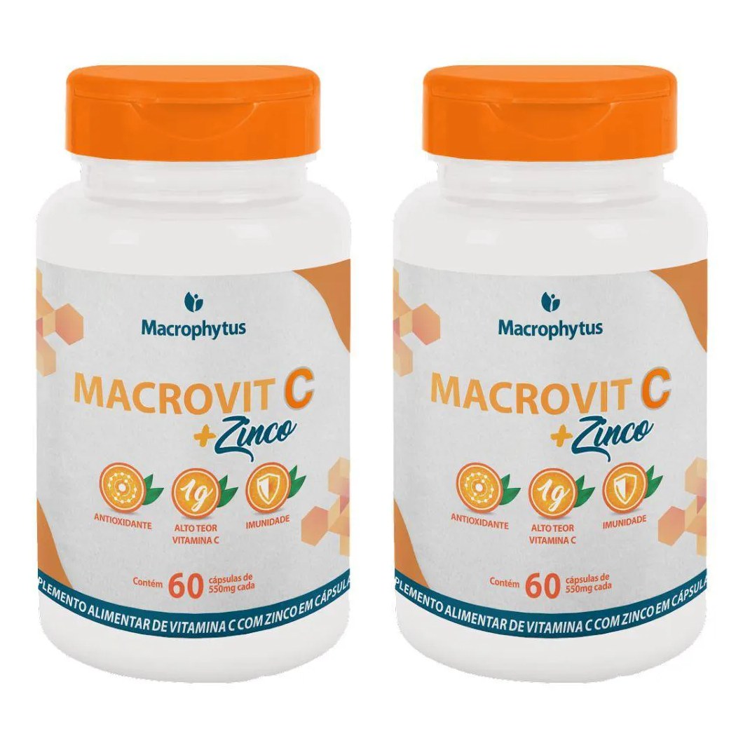 Kit 2x Vitamina C 1000mg + Zinco 14mg 60 cápsulas - Macrophytus