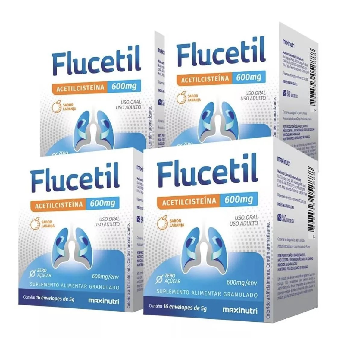 Acetilcisteina Flucetil 600mg Sabor Laranja 16x5un Kit 4