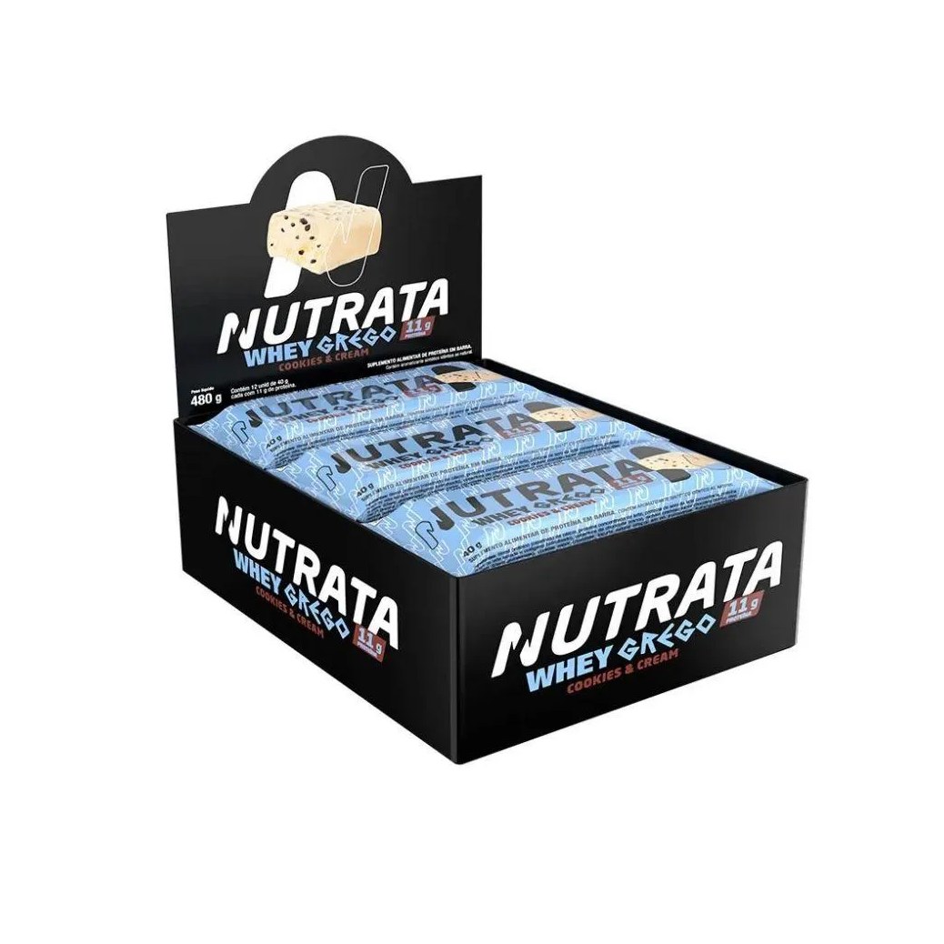 Whey Grego Bar Caixa com 12 Unidades (480g) – Sabor: Cookies E Cream