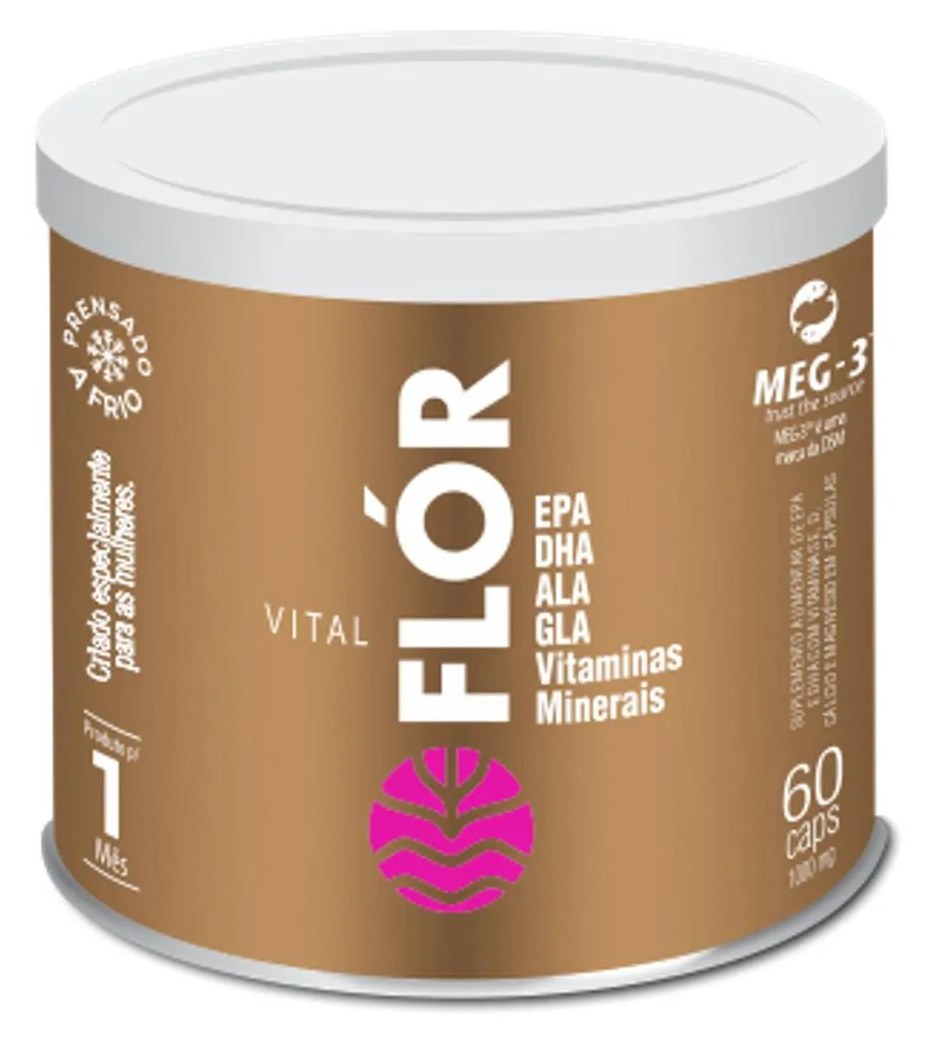 VITAL FLOR - 60 CáPSULAS - ÔMEGA 3, ÓLEO DE PEIXE, BORRAGEM E LINHAçA