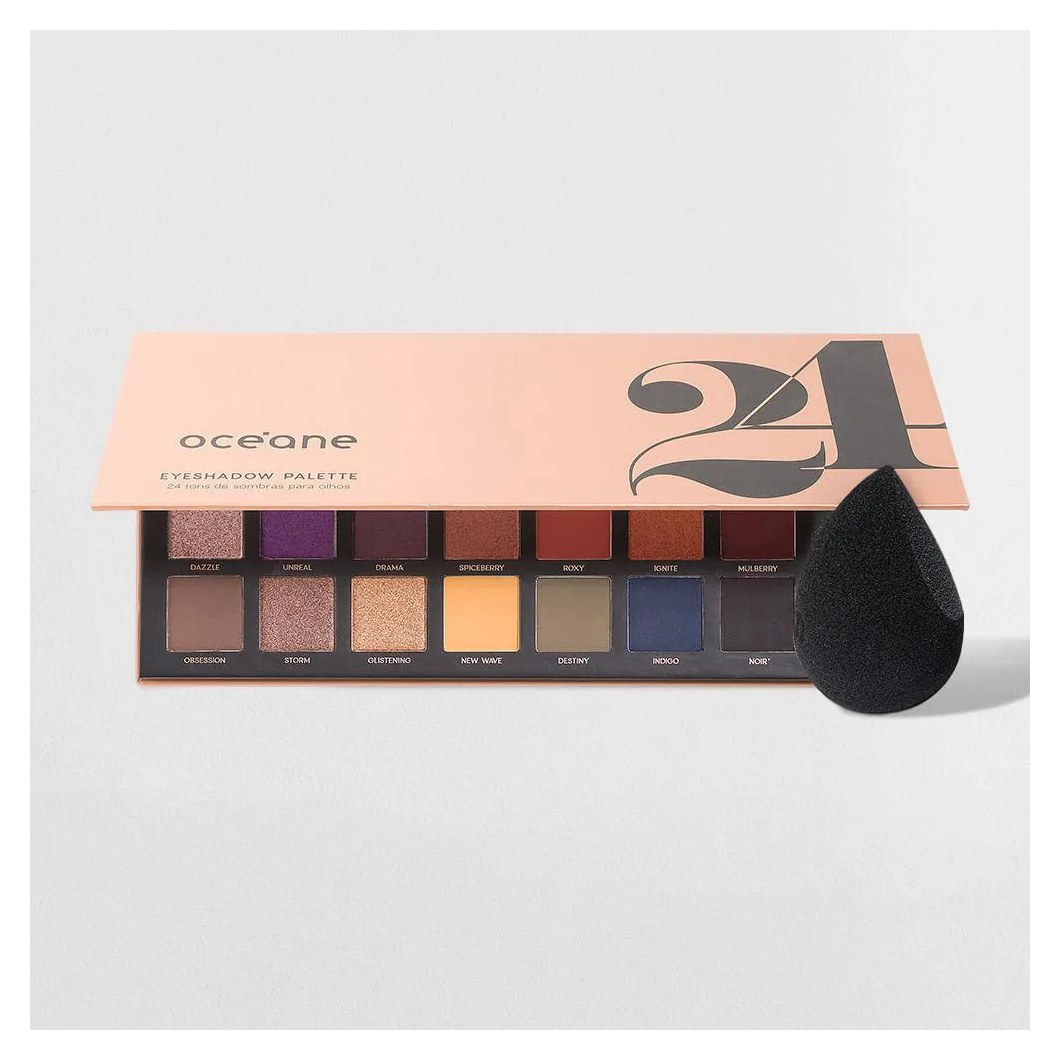 Paleta de Sombras 24 Cores + Esponja de Maquiagem Flat Drop Edition (2 Produtos)