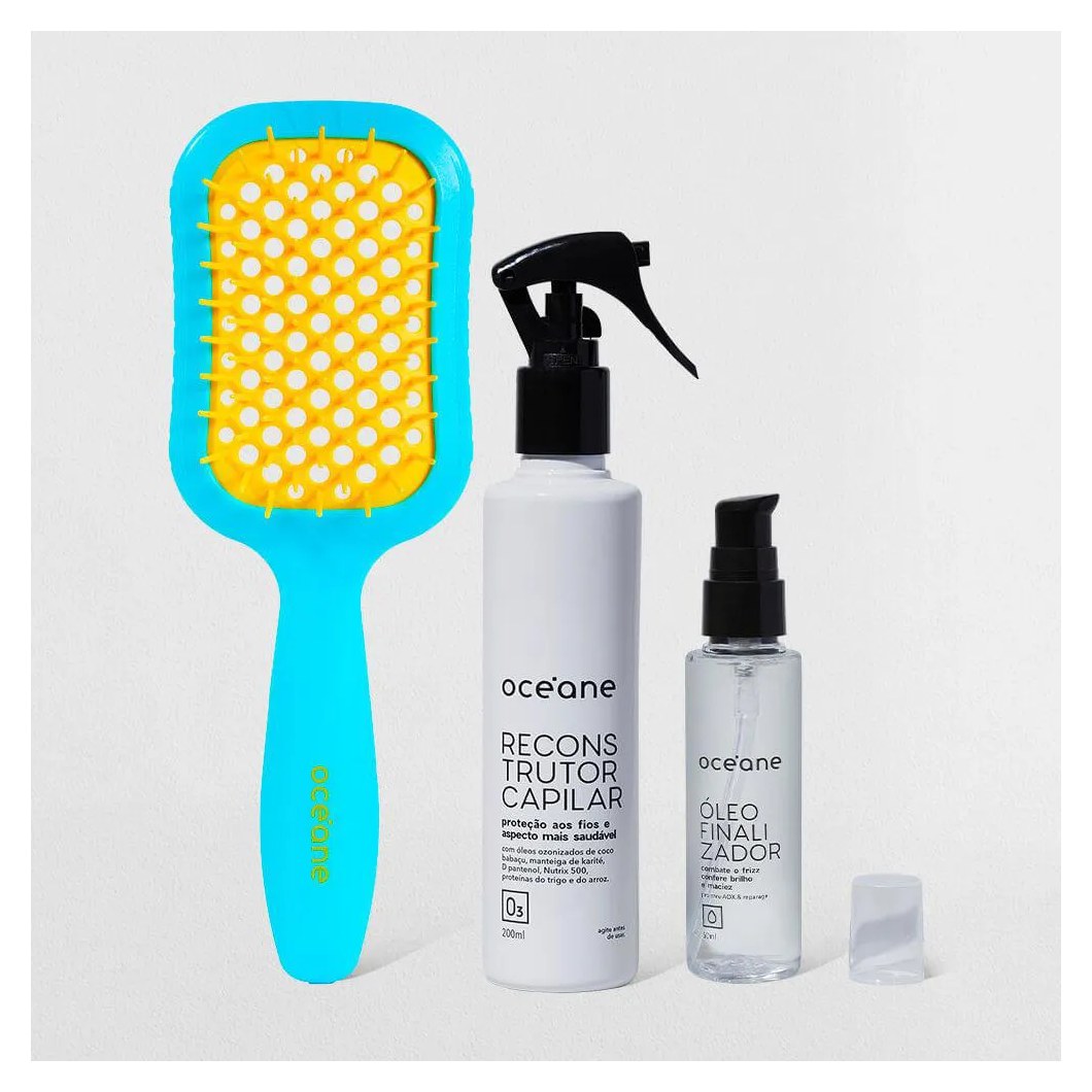 Kit Reconstrutor Capilar + Óleo Finalizador + Escova de Cabelo (3 Produtos)