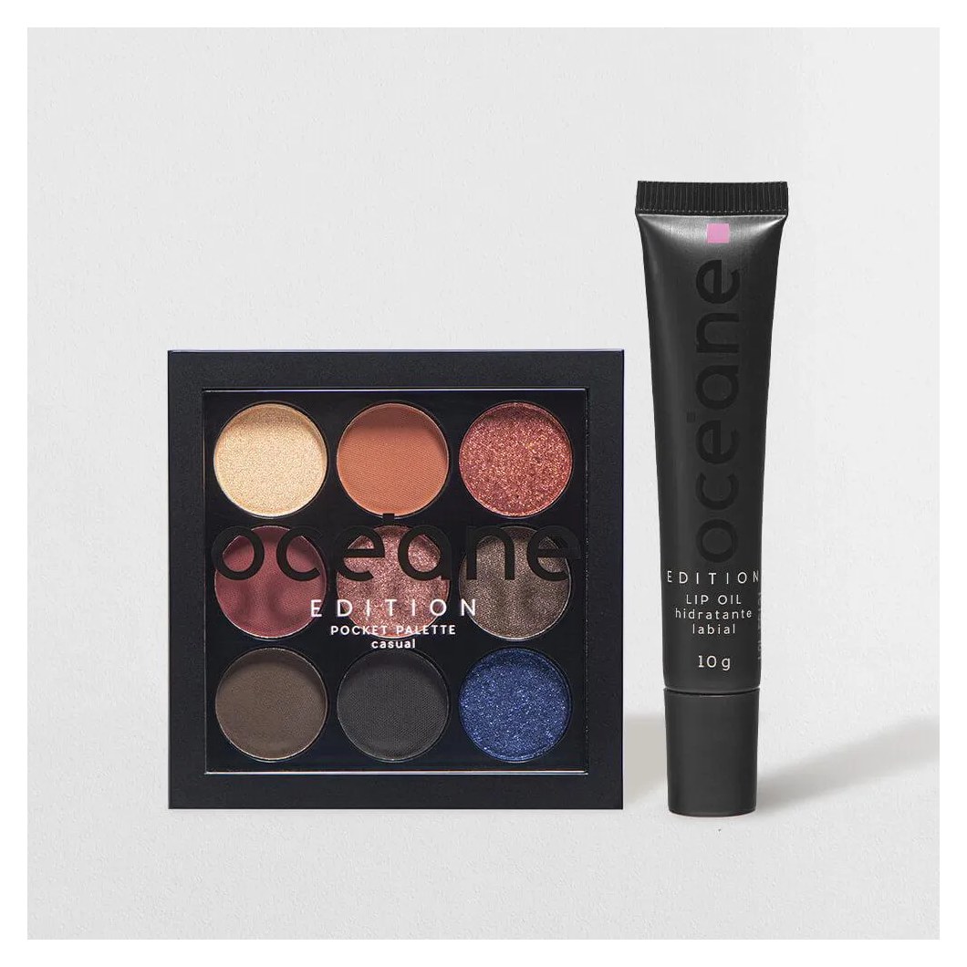 Kit Paleta de Sombras Pocket Casual + Hidratante Labial Rosa Lip Oil Océane Edition (2 Produtos)
