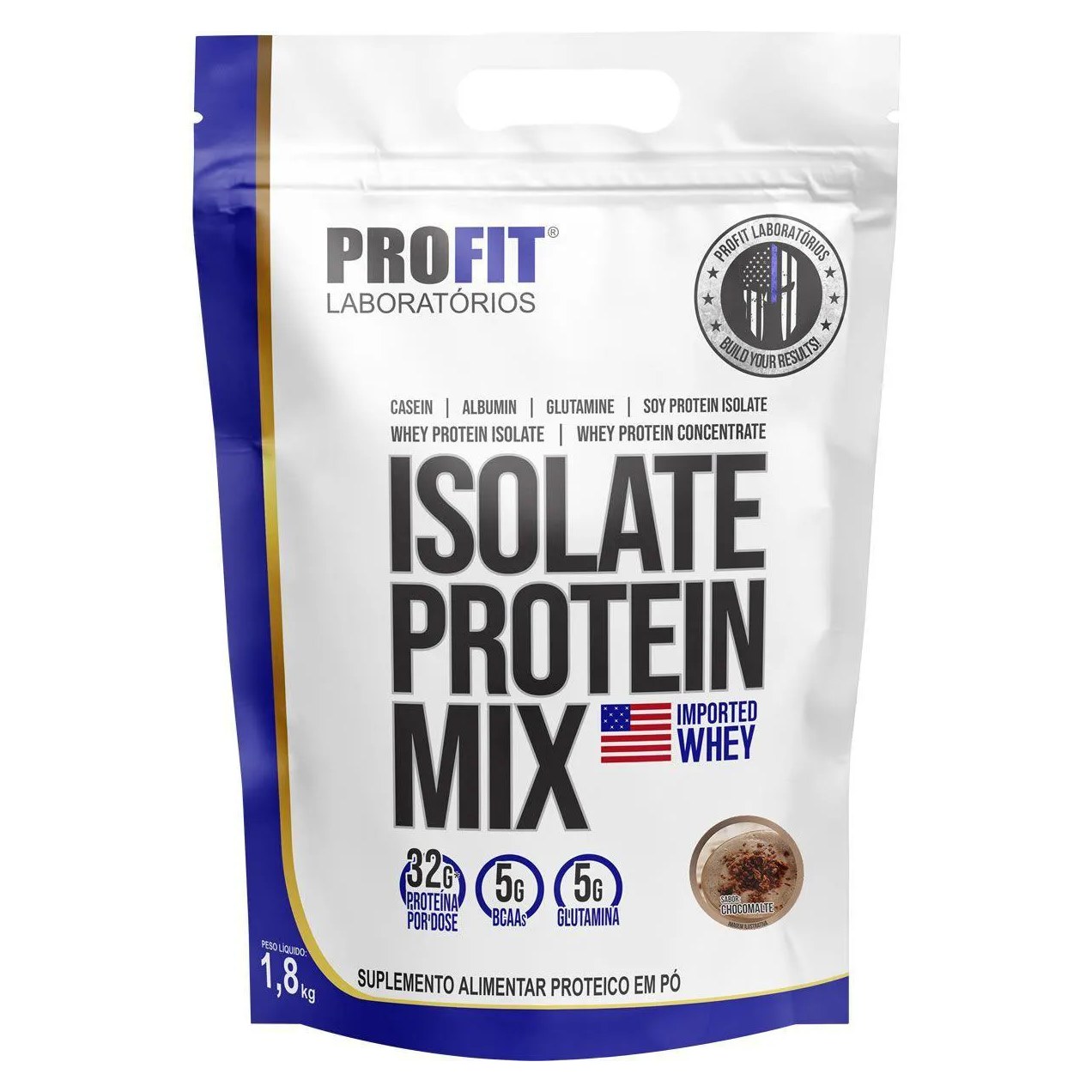 Proteína Isolada em Pó Profit Laboratórios Isolate Protein Mix Chocomalte Refil 1,8kg