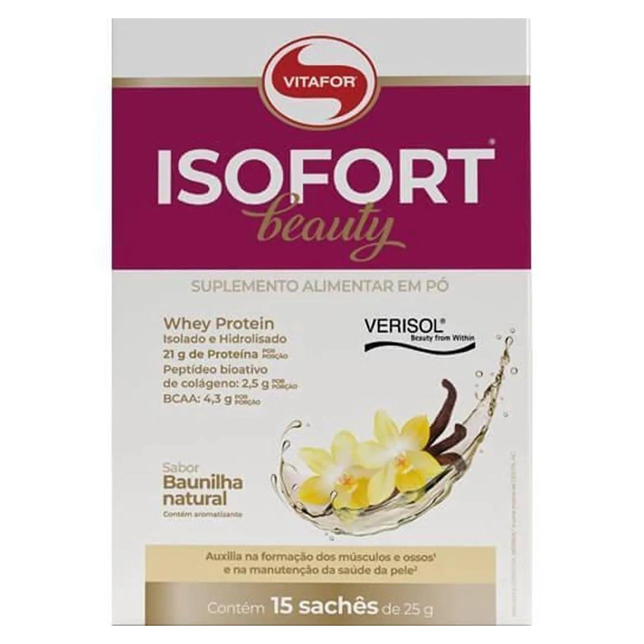Whey Protein Isolado Vitafor Isofort Beauty Baunilha 15 Sachês de 25g