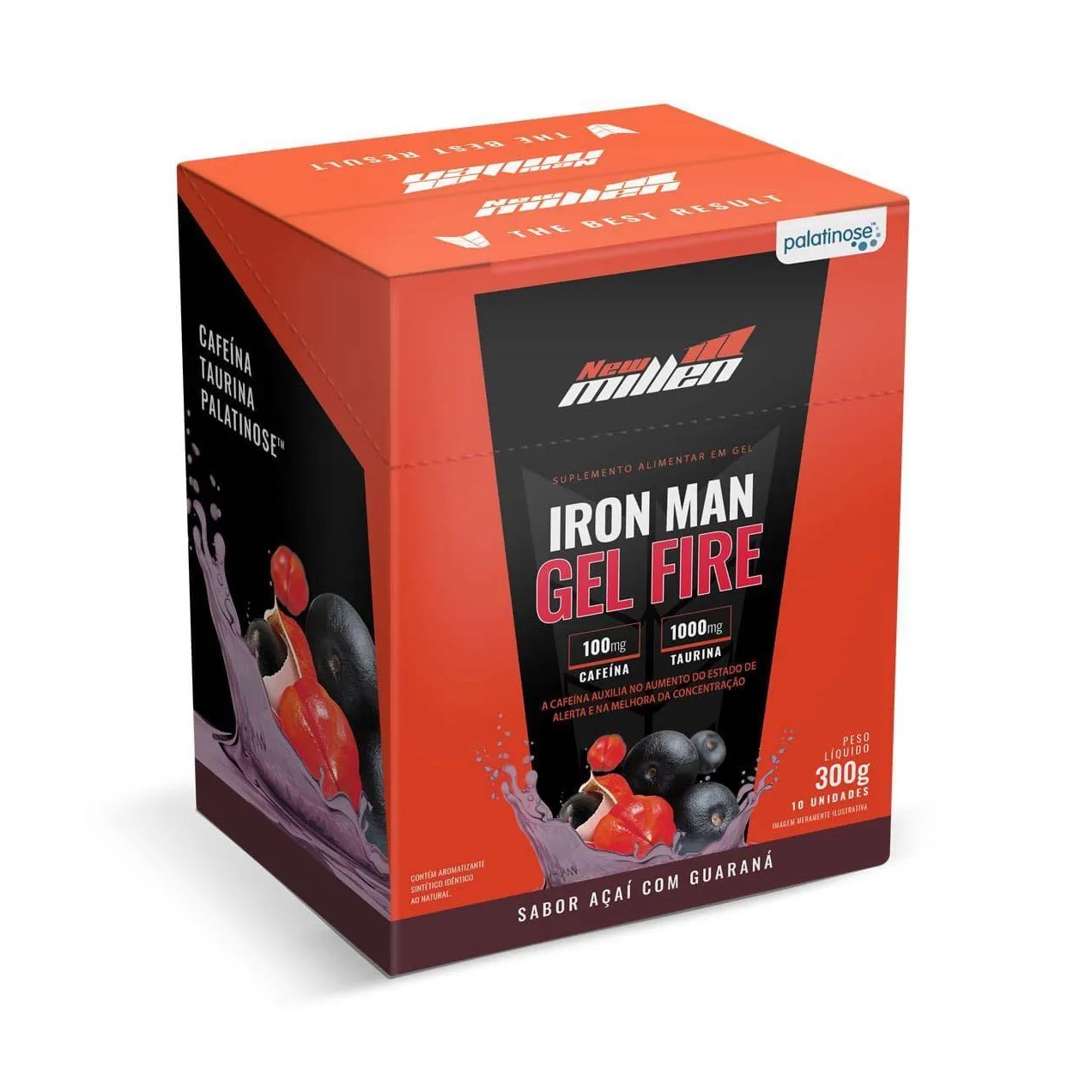 Energético em Gel New Millen Iron Man Gel Fire Açaí com Guaraná Sachê 30g 10 unidades