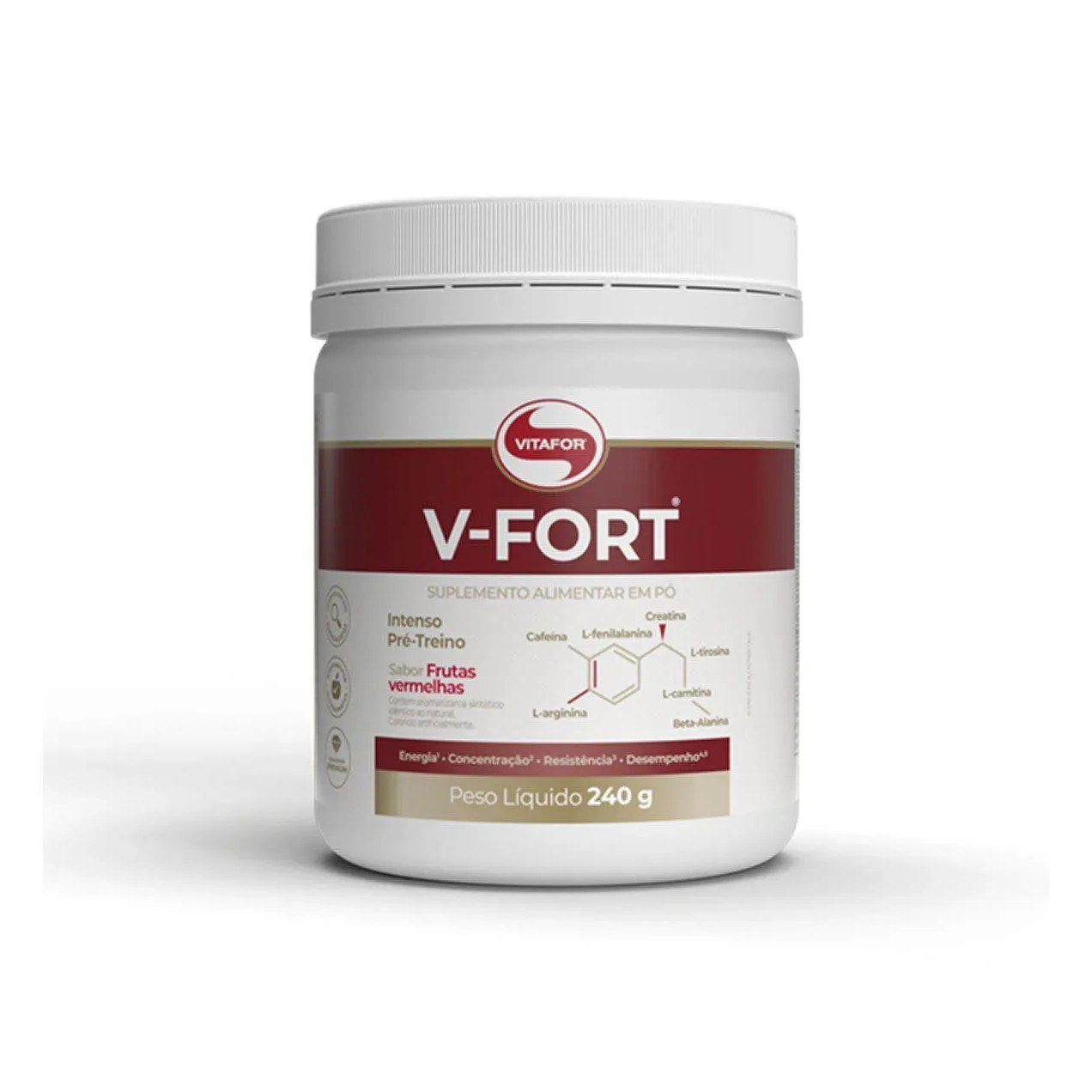 Pré-Treino Intenso Vitafor V-Fort Frutas Vermelhas 240g