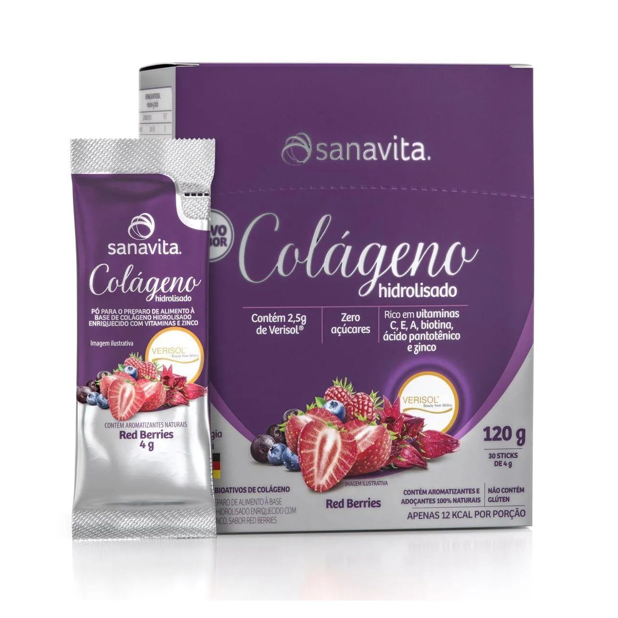 Colágeno Verisol Hidrolisado - 30 Sticke de 4G Red Berries - Sanavita