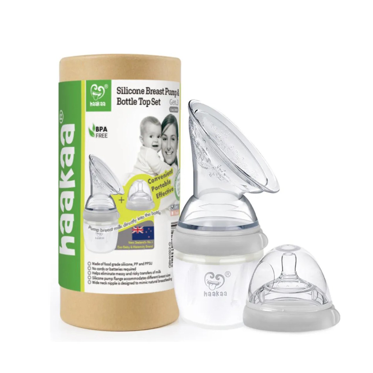 Bomba Coletora de Leite Materno 100% Silicone + Bico Mamadeira Haakaa 160ml