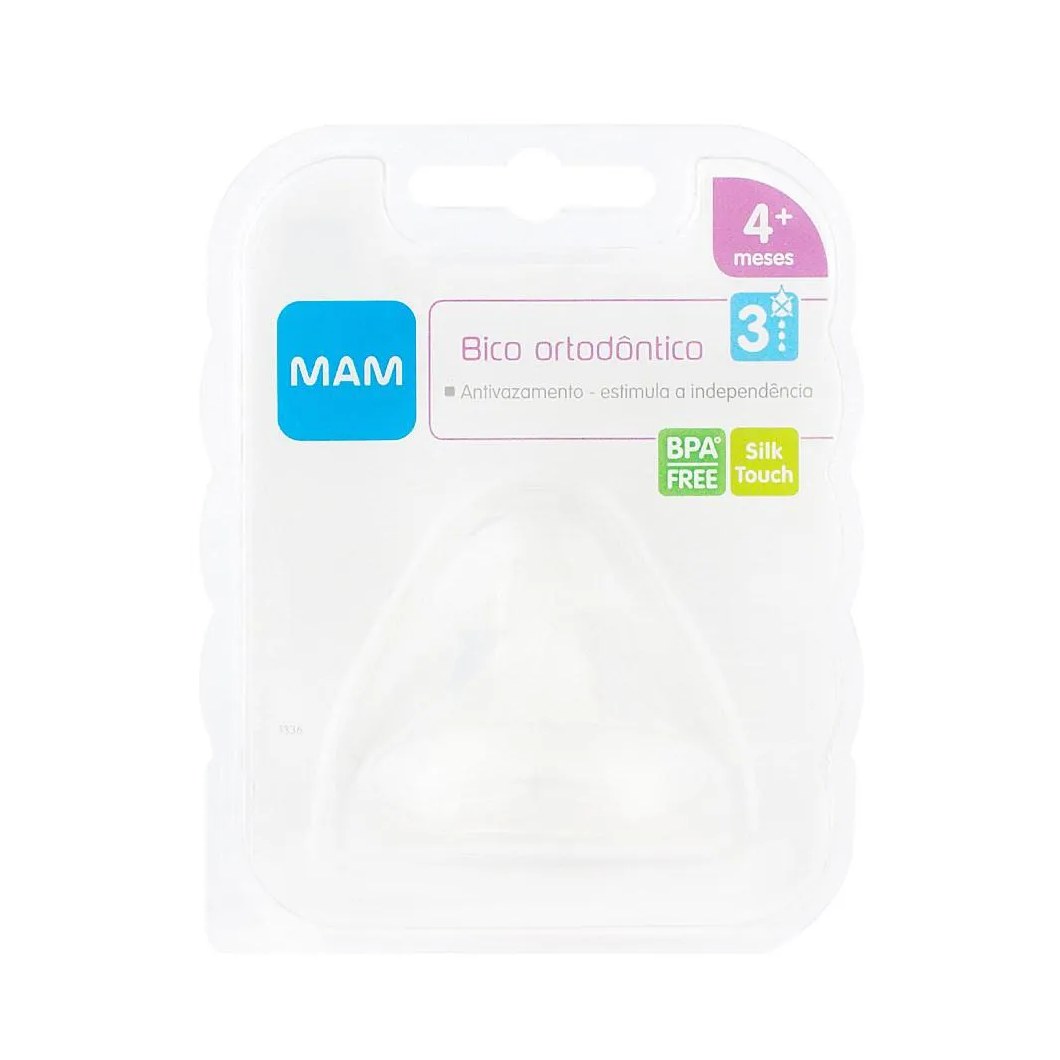 Bico de Mamadeira Mam Ortodôntico em Silicone Silk Touch Fluxo Rápido Nível 3
