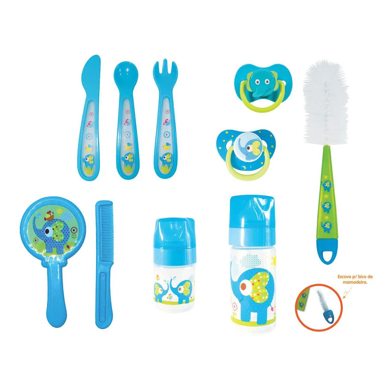 Kit Enxoval com Mamadeira Chupeta e Escovas Azul - Kitstar