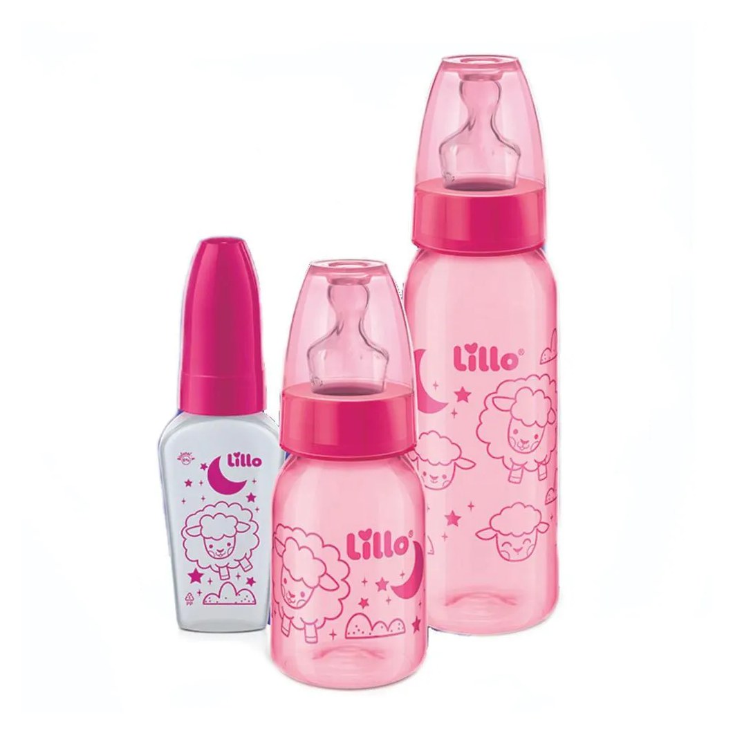 Kit 3 Mamadeiras Evolução Divertida 50/120/240Ml Rosa- Lillo