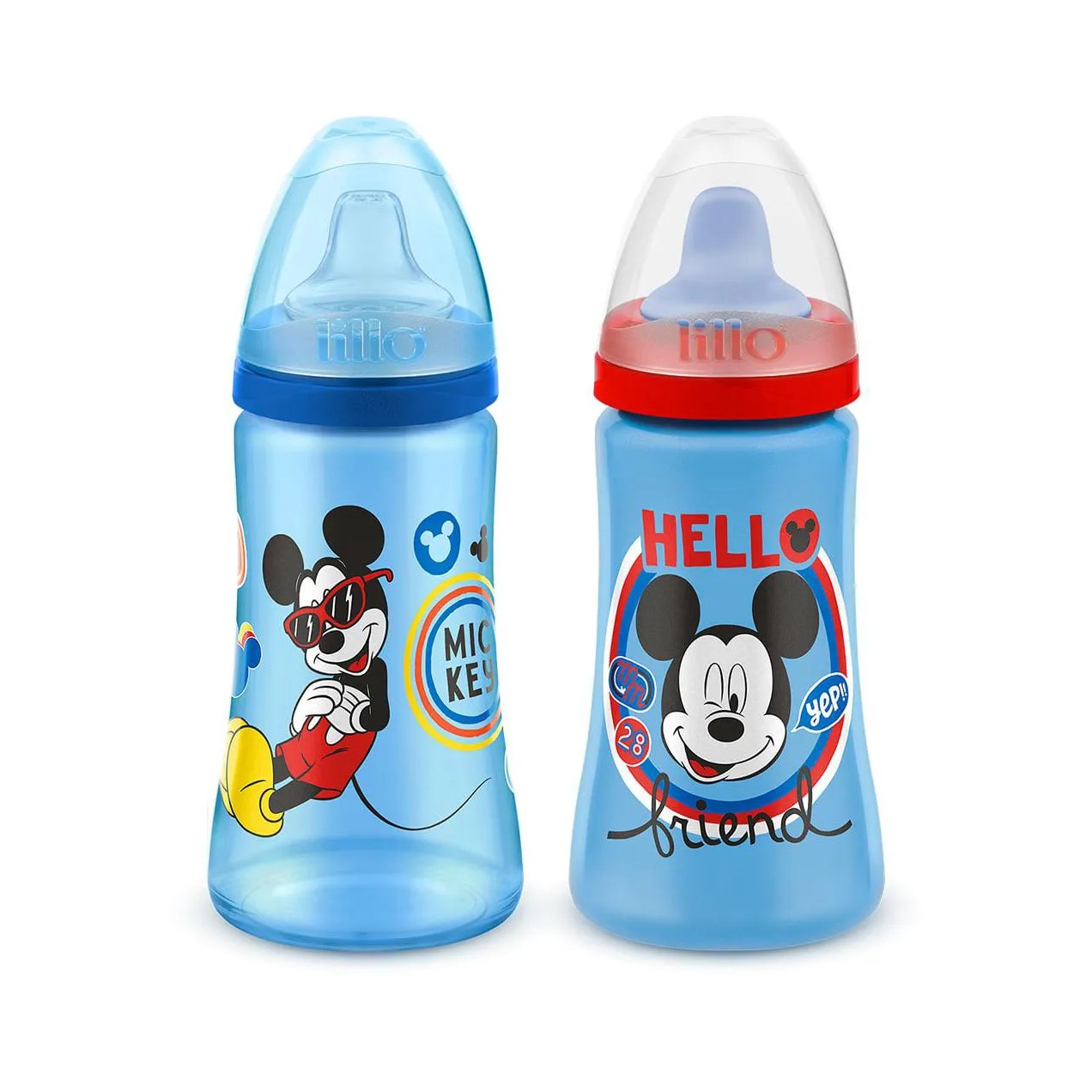 Kit 2 Copos Colors Bico de Silicone Disney Mickey Azul Lillo