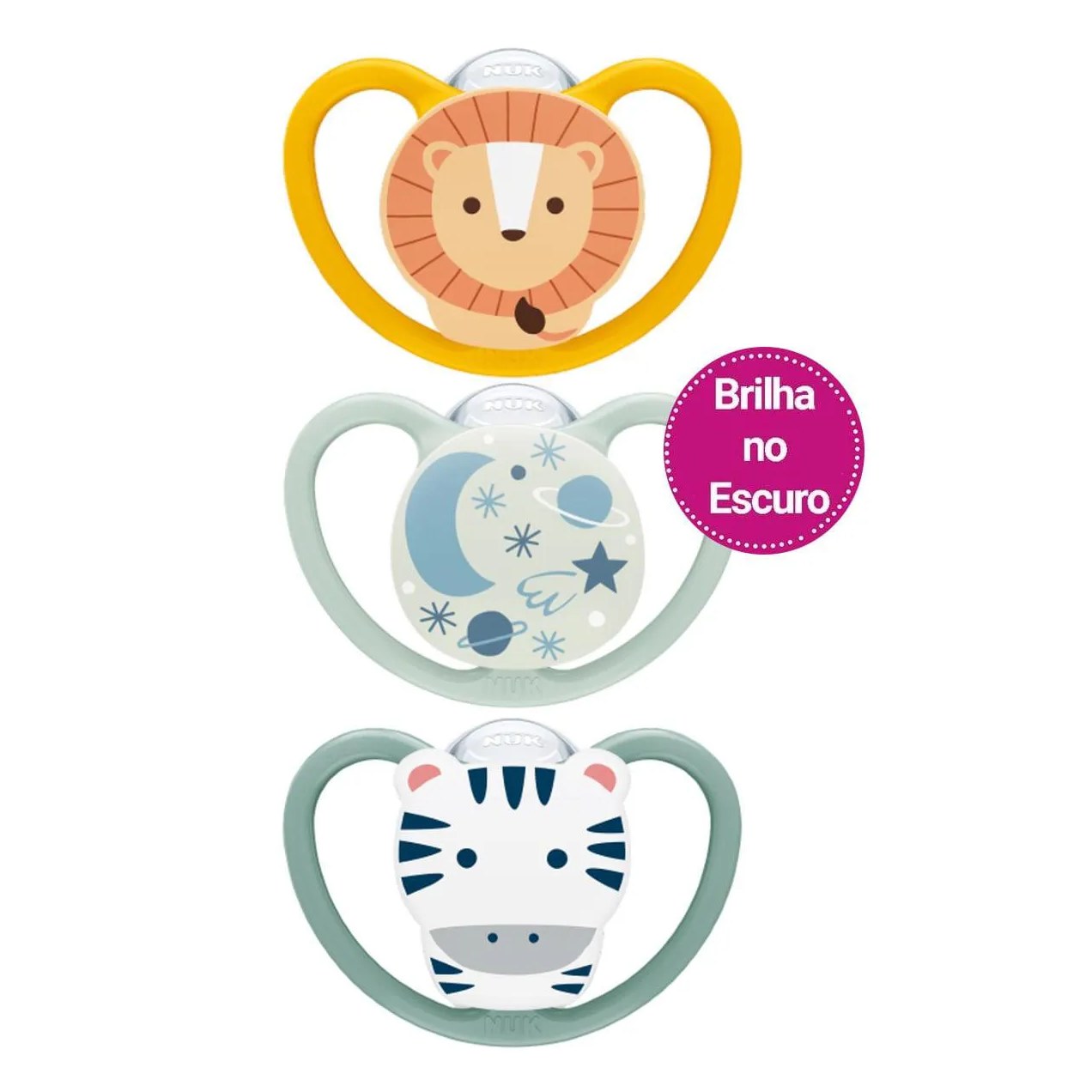 Kit 3 Chupetas Space Dia e Noite Brilha No Escuro 18M+ Nuk