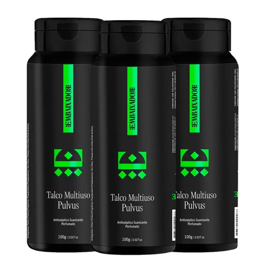 Kit 03 Talco Multiuso Pulvus Menthol Embaixador 100g
