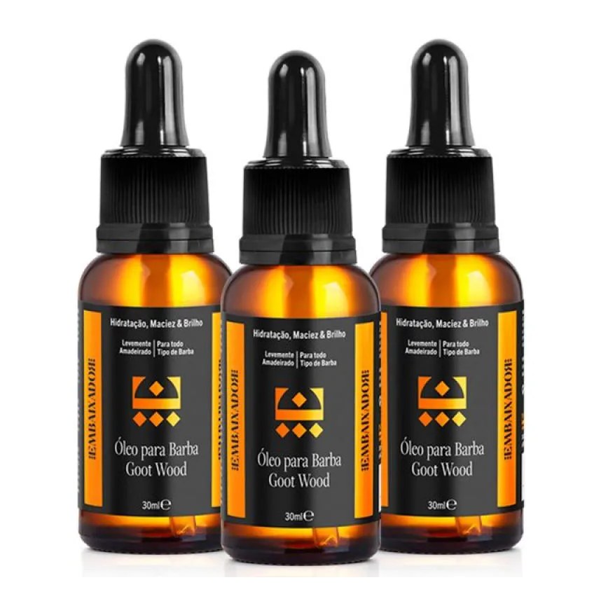 Kit 3 Óleo Hidratante para Barba Goot Wood Embaixador 30ml