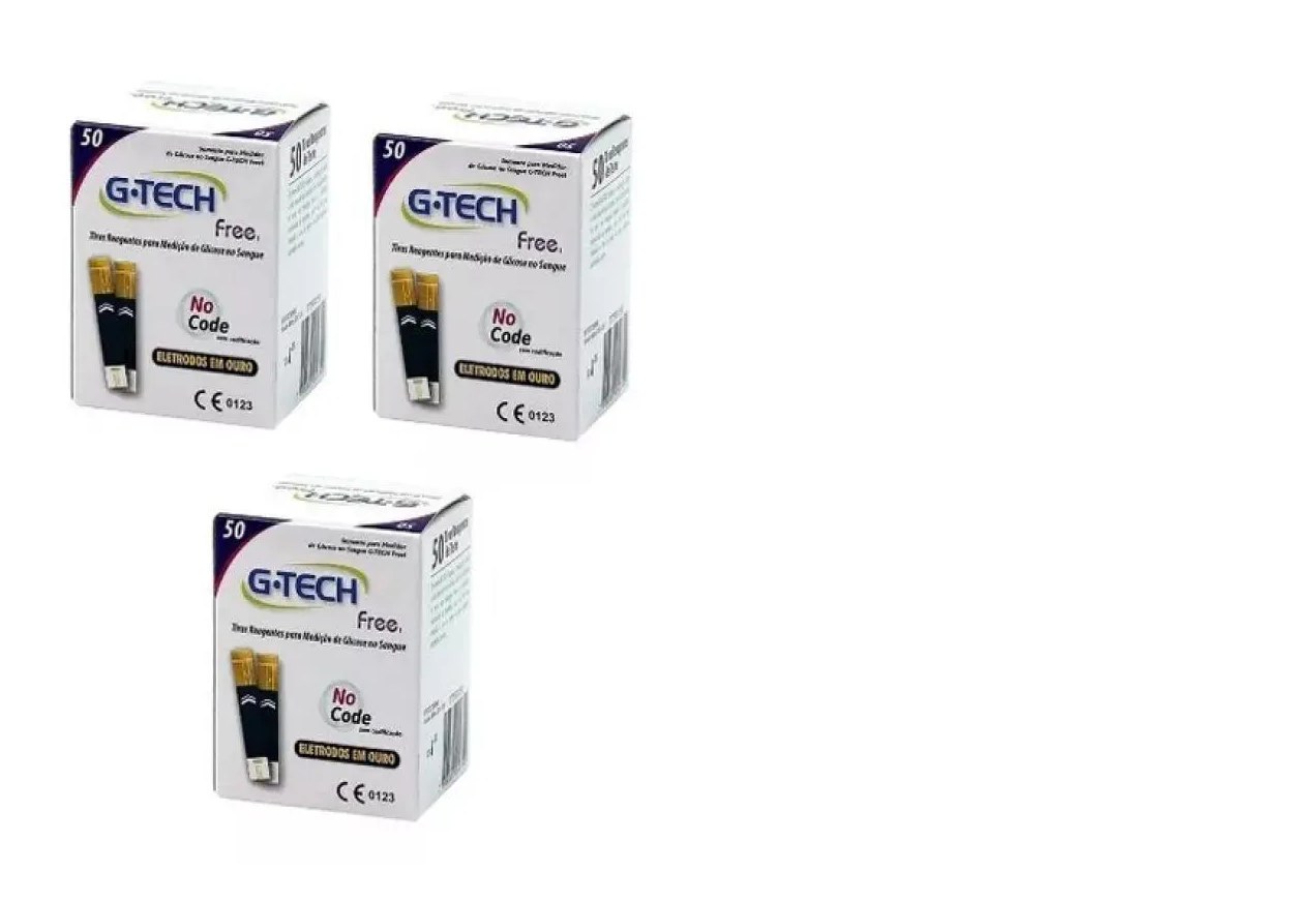 Kit 150 Tiras Fitas para Teste de Glicemia G-tech Free